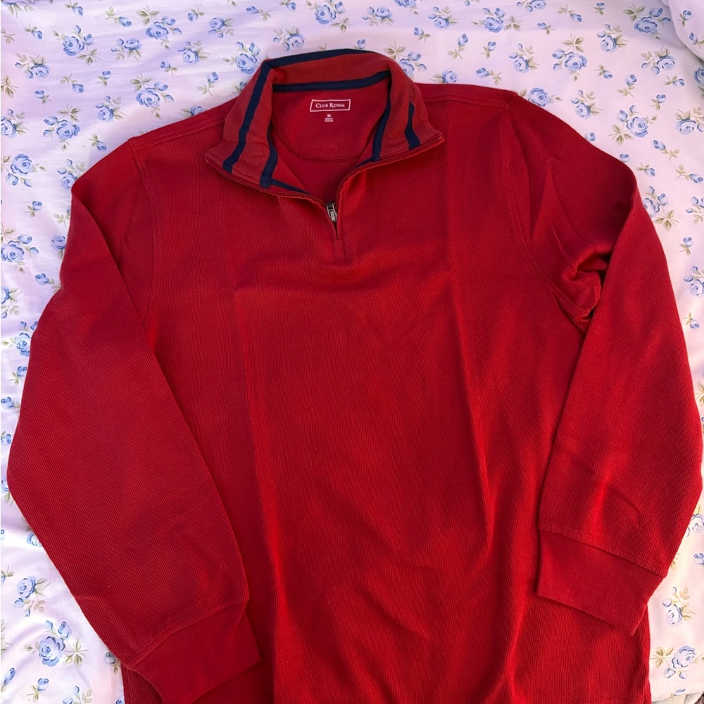 Club Room Men's Red Half-Zip Sweater with Navy Trim